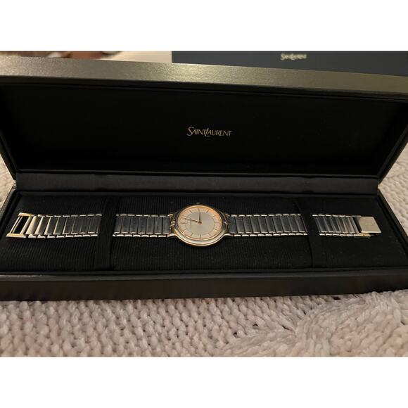 Vintage Yves Saint Laurent Wristwatch Two Tone Gold Silver Quartz✨ - Picture 13 of 14